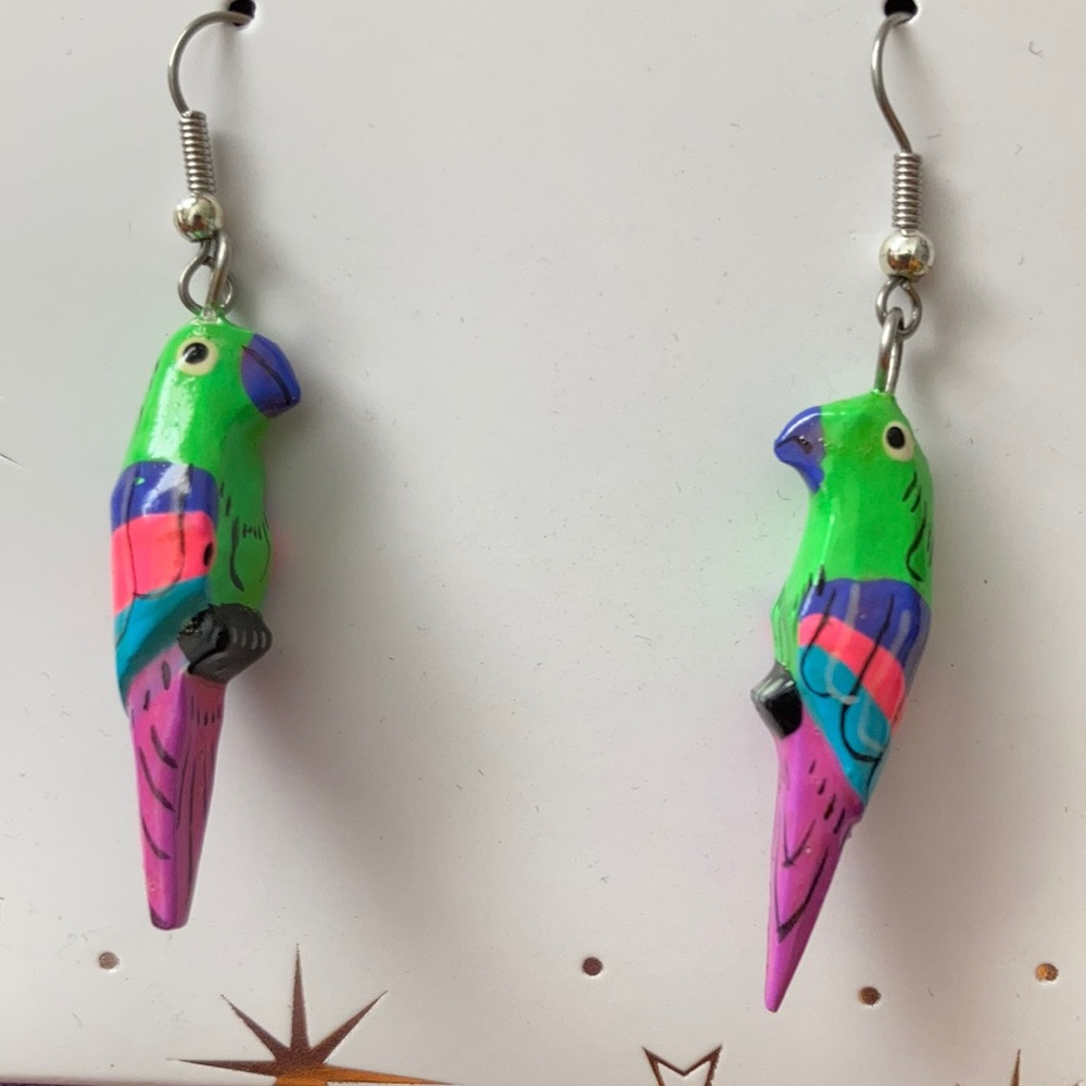 Neon Parrot Earrings EUC